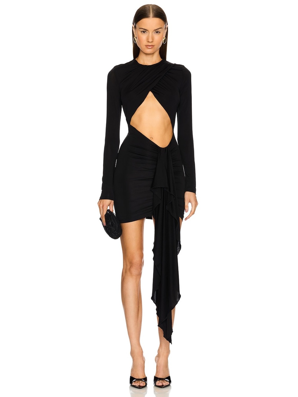 Michael Costello Revolve Isabella Black Cut Out Draped Long Sleeve Mini Dress M
